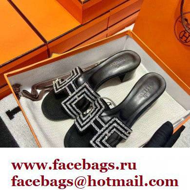 Hermes suede goatskin with rhinestone Oasis Sandals Black