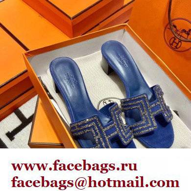 Hermes suede goatskin with rhinestone Oasis Sandals Blue