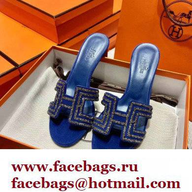 Hermes suede goatskin with rhinestone Oasis Sandals Blue