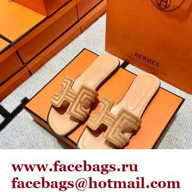 Hermes suede goatskin with rhinestone Oran Sandals Beige