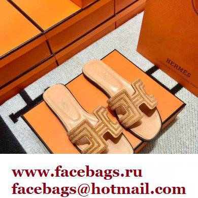 Hermes suede goatskin with rhinestone Oran Sandals Beige