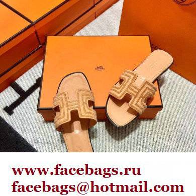 Hermes suede goatskin with rhinestone Oran Sandals Beige