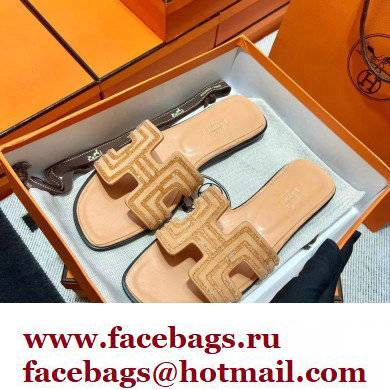 Hermes suede goatskin with rhinestone Oran Sandals Beige