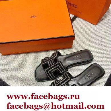 Hermes suede goatskin with rhinestone Oran Sandals Black