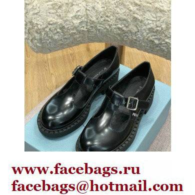 Prada Brushed Leather T-strap shoes Black 2022