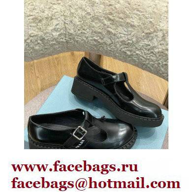 Prada Brushed Leather T-strap shoes Black 2022