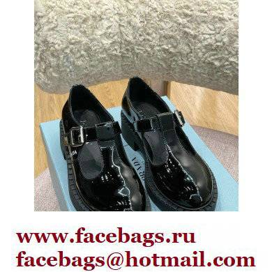 Prada Brushed Leather T-strap shoes Patent Black 2022