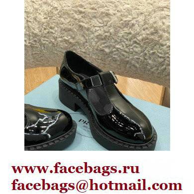 Prada Brushed Leather T-strap shoes Patent Black 2022