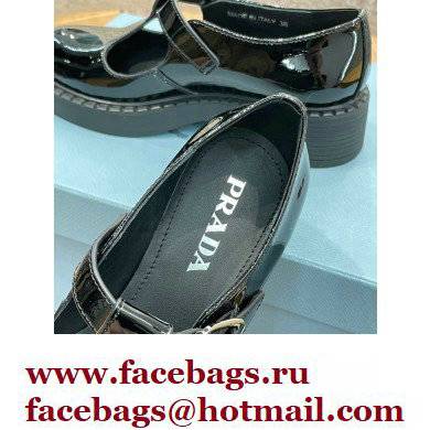 Prada Brushed Leather T-strap shoes Patent Black 2022