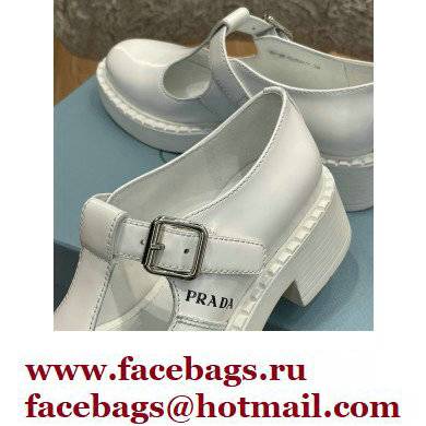 Prada Brushed Leather T-strap shoes White 2022