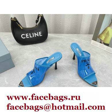 Prada Heel 9cm triangle logo Pvc slides Blue 2022