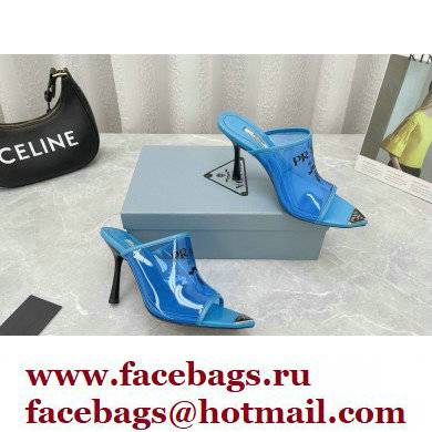 Prada Heel 9cm triangle logo Pvc slides Blue 2022