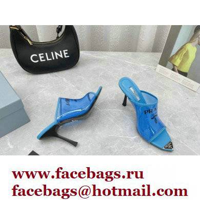 Prada Heel 9cm triangle logo Pvc slides Blue 2022