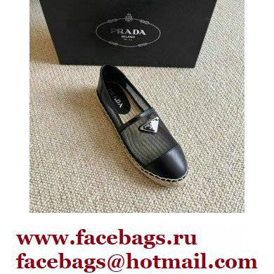 Prada Mesh Leather Logo Espadrilles Black 2022