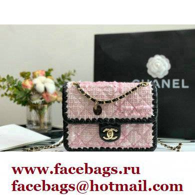 chanel pink/black tweed mini flap bag AS2495 2022