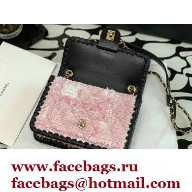 chanel pink/black tweed mini flap bag AS2495 2022