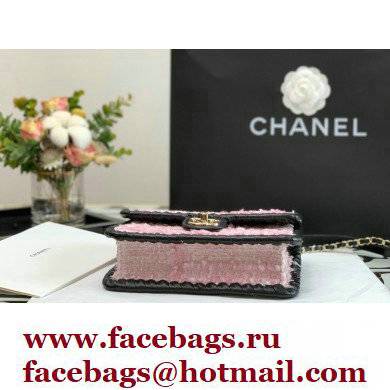 chanel pink/black tweed mini flap bag AS2495 2022