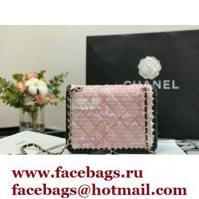 chanel pink/black tweed mini flap bag AS2495 2022