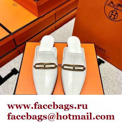 hermes calfskin Esmee mules white 2022