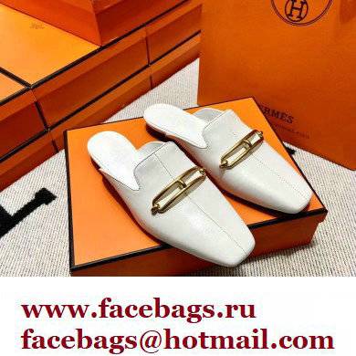 hermes calfskin Esmee mules white 2022