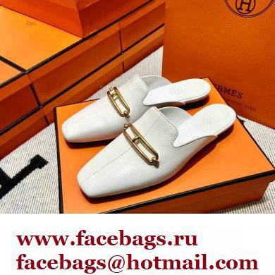 hermes calfskin Esmee mules white 2022