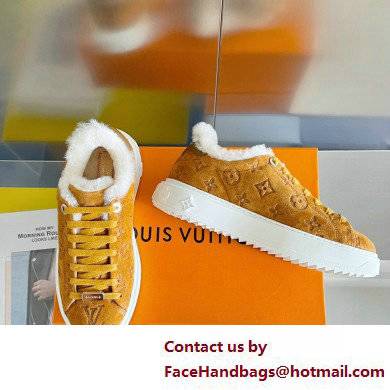 Louis Vuitton Monogram-embossed suede calf leather and shearling Time Out Sneakers Brown 2022