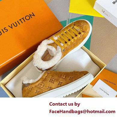 Louis Vuitton Monogram-embossed suede calf leather and shearling Time Out Sneakers Brown 2022