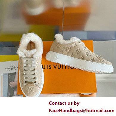 Louis Vuitton Monogram-embossed suede calf leather and shearling Time Out Sneakers Nude 2022