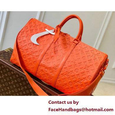 Louis Vuitton Taurillon Monogram leather Keepall Bandouliere 50 Bag M20963 Orange