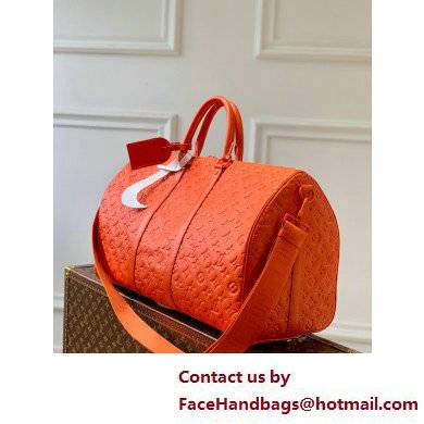 Louis Vuitton Taurillon Monogram leather Keepall Bandouliere 50 Bag M20963 Orange