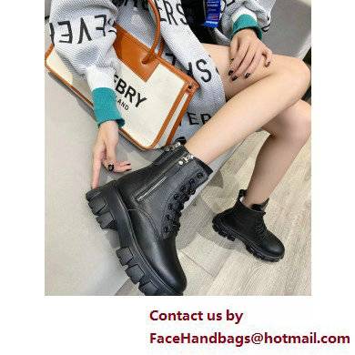 Prada Shearling Lining leather lace-up Ankle boots Black 2022