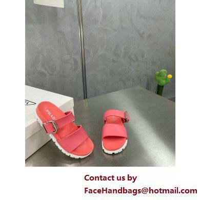 Prada metal buckle Rubber Open Toe Sandals Pink 2022