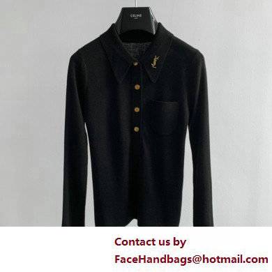 SAINT LAURENT Extra fine viscose polo knit black 2022