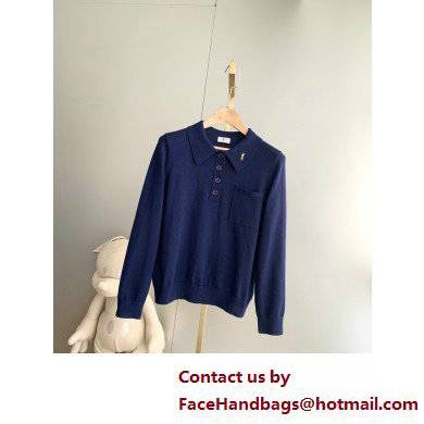 SAINT LAURENT Extra fine viscose polo knit blue 2022