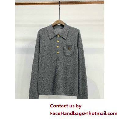 SAINT LAURENT Extra fine viscose polo knit gray 2022