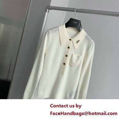 SAINT LAURENT Extra fine viscose polo knit white 2022