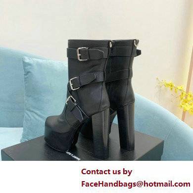 Saint Laurent Heel 14.5cm Platform 5.5cm Cherry Buckle-Trio Booties Black 2022