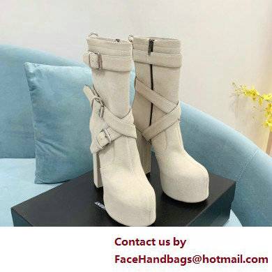 Saint Laurent Heel 14.5cm Platform 5.5cm Cherry Buckle-Trio Booties Suede Creamy 2022