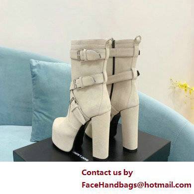 Saint Laurent Heel 14.5cm Platform 5.5cm Cherry Buckle-Trio Booties Suede Creamy 2022