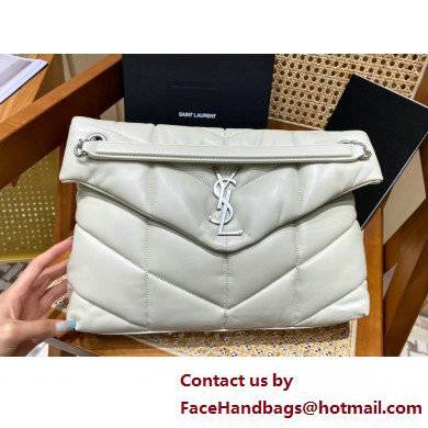 Saint Laurent loulou puffer medium chain bag in quilted lambskin 577475 white with silver hardware(original quality)