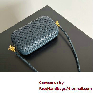 Bottega Veneta Knot On Strap Padded intreccio leather minaudiere with strap Bag Dark Blue