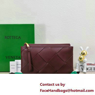 Bottega Veneta Maxi Intrecciato Padded Pouch Clutch Bag Burgundy