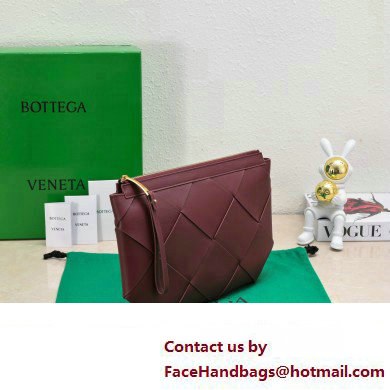 Bottega Veneta Maxi Intrecciato Padded Pouch Clutch Bag Burgundy