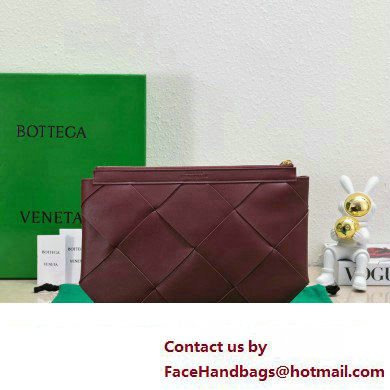 Bottega Veneta Maxi Intrecciato Padded Pouch Clutch Bag Burgundy