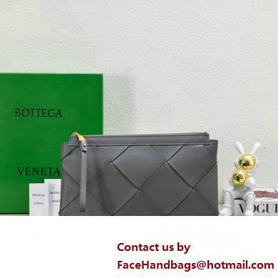 Bottega Veneta Maxi Intrecciato Padded Pouch Clutch Bag Gray