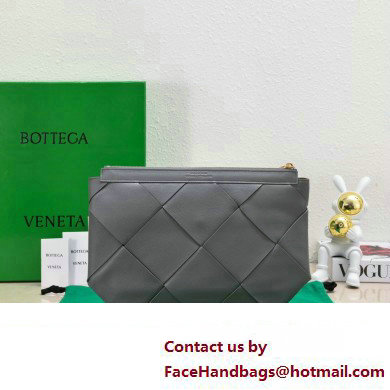 Bottega Veneta Maxi Intrecciato Padded Pouch Clutch Bag Gray