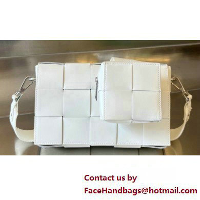 Bottega Veneta Medium Cassette Intreccio leather cross-body Bag White With Versatile Strap 741777