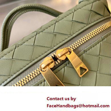 Bottega Veneta Mini Intrecciato leather vanity case Bag with cross-body strap 743551 Light Green