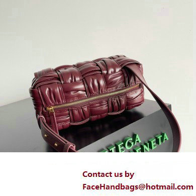 Bottega Veneta Small Brick Cassette in Foulard Intreccio Leather shoulder bag Burgundy