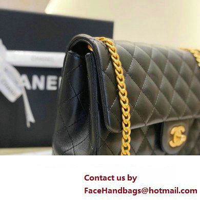 CHANEL SHEEPSKIN MEDIUM CLASSIC FLAP BAG WITH A CAMELLIA AS4046 BLACK 2023